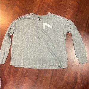 NWT size medium light grey Lilla P sweater with red button details